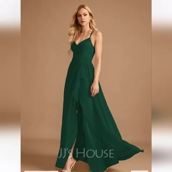 JJs House | Dresses | Jjs House Aline Vneck Asymmetrical Chiffon Bridesmaid Dress With Ruffle | Poshmark JJs House | Dresses | Jjs House Aline Vneck Asymmetrical Chiffon Bridesmaid Dress With Ruffle | Poshmark